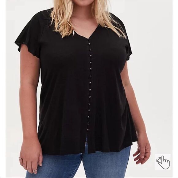 Torrid Black Button Front Swing Top - Picture 1 of 14